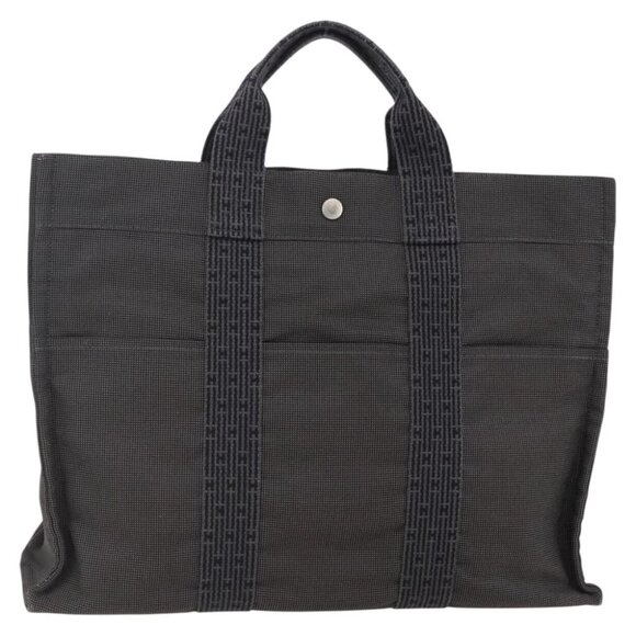 HERMES Her Line MM Hand Bag Canvas Gray Auth